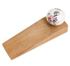 White Floral Leafy Painted Wooden Door Stopper